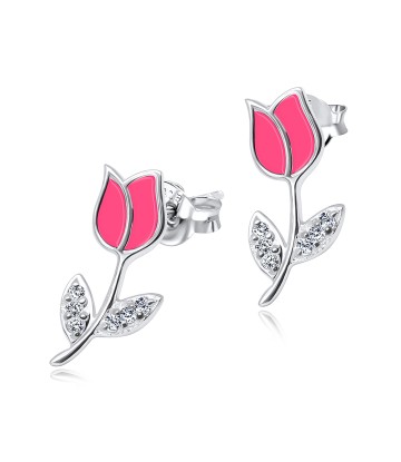 Pink Rosebud Silver Ear Stud STS-3471 (FL1)